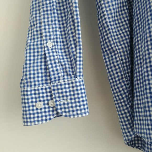 Alan Flusser Mens Large 100% cotton blue white checked button down shirt - Picture 8 of 16